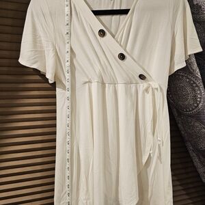 Pinkblush Cream Asymmetrical Maternity Top with Button Detail